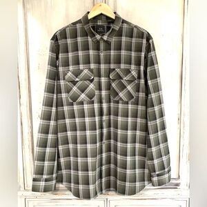 A/X Armani Exchange Black Olive Green Grey Plaid Shirt XL